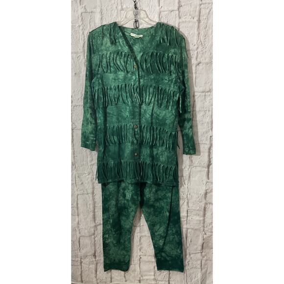 80’s Mary Lynn USA 2 PC Coastal Grandma M/L Fringe & Floral Tie Dye - Picture 1 of 8